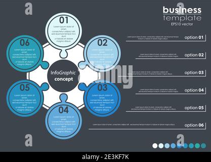 EPS 10-Vektordatei für grafische Vorlagen für Geschäftsinformationen, Konzepte für Teamarbeit und Dateninformationen mit sechs Optionen Stock Vektor