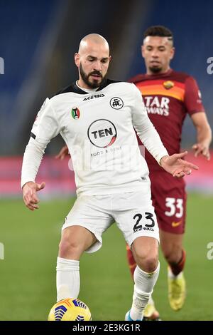 Rom, Italien. Januar 2021. ROM, ITALIEN - Januar 19 : Riccardo Saponara von Spezia während der Runde Achtel Fußball Tim Cup Fußballspiel zwischen AS Roma und Spezia Stadio Olimpico am 19. Januar 2021 in Rom Italien/LiveMedia Credit: Claudio Pasquazi/LPS/ZUMA Wire/Alamy Live News Stockfoto