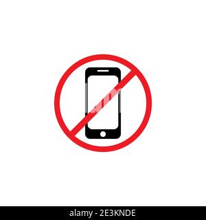 Smartphone Silhouette in rot gekreuzten Kreis. Einfaches Symbol. Verboten, nicht erlaubt mobil. Kein Telefonschild. Flache Vektorgrafik isoliert auf weiß. Stock Vektor