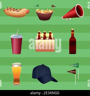 Bündel von neun super Bowl american Football Set Symbole in Grüner Hintergrund Vektor Illustration Design Stock Vektor