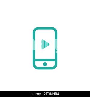 Smartphone Silhouette mit Play-Taste. Einfaches Symbol. Blaue flache Vektor-Illustration isoliert auf weiß. Video-Tutorial-Taste. Online-Media-Player Symbo Stock Vektor