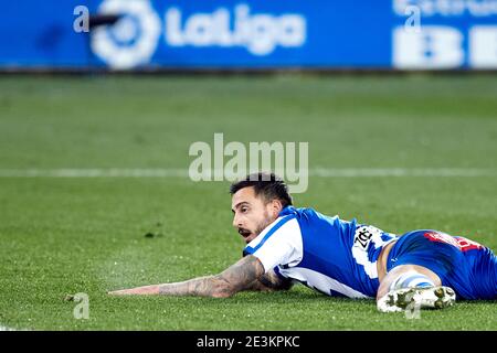 Vitoria, Spanien. Januar 2021, 19. Jose Luis Sanmartin, Joselu von Deportivo Alaves schaut während des La Liga-Spiels zwischen Deportivo Alaves und Sevilla FC im Mendizorrotza Stadion. Kredit: Ion Alcoba/Capturasport/Alamy Live Nachrichten Stockfoto