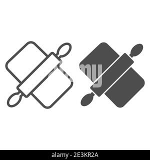 Nudelholz und Brett Linie und solide Symbol, Kochen Konzept, Teig machen Werkzeuge Zeichen auf weißem Hintergrund, Schneidebrett und Brotrolle Symbol in Stock Vektor