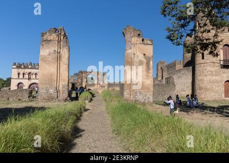 Gondar, Äthiopien - die königliche Einzäunung mit dem Palast und der Bibliothek von Fasilidas Stockfoto