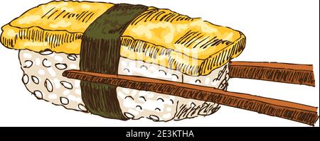 Sushi mit Tofu isoliert über weißem Bachkground, Vektorgrafik. Stock Vektor