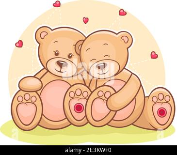 Illustration des liebevollen Paares Teddybären mit Herzen. Stock Vektor