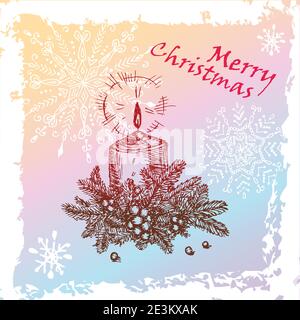 Handgezeichnete Vintage Illustration der Weihnachtskerze. Stock Vektor