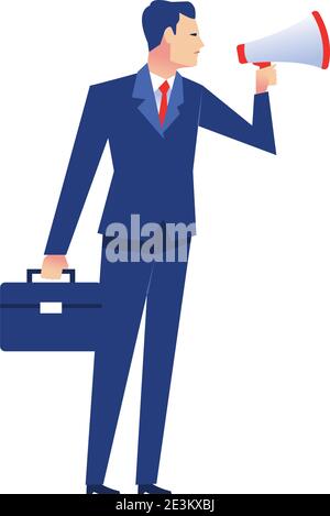 Elegante Geschäftsmann Arbeiter mit Portfolio und Megaphon Vektor Illustration Design Stock Vektor