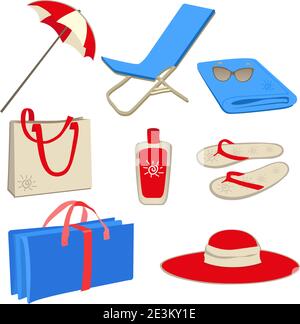 Urlaubs- und Reisesymbole. Isoliert auf weißem Grund. Vektor. Stock Vektor