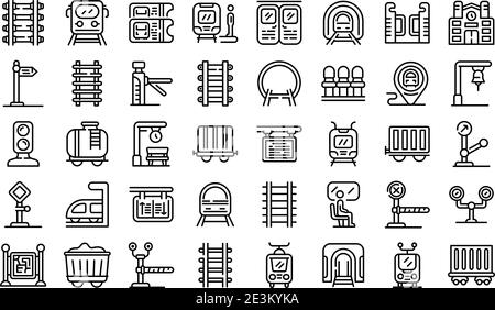 Symbole für Bahnsteig gesetzt. Skizzieren Sie Satz von Eisenbahn-Plattform Vektor-Symbole für Web-Design isoliert auf weißem Hintergrund Stock Vektor