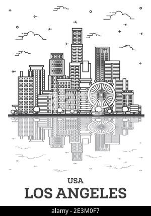 Skizzieren Sie Los Angeles California USA City Skyline mit modernen Gebäuden und Reflektionen isoliert auf Weiß. Vektorgrafik. Stadtbild Von Los Angeles Stock Vektor