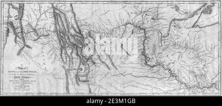 Karte von Lewis and Clark's Track, quer durch den westlichen Teil Nordamerikas, veröffentlicht 1814. Stockfoto