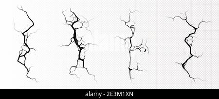 Bodenrisse, Risse an der Landoberfläche durch Erdbeben isoliert auf transparentem Hintergrund. Vektor realistische Satz von Fissur im Boden, Spalten von Katastrophe oder Dürre, schwarze Brüche Draufsicht Stock Vektor