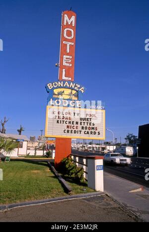 Schild für das Bonanza Lodge Motel an der Fremont Street in Las Vegas, Nevada Stockfoto