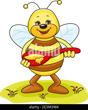 Illustration von Friendly Cute Bee Essen Honig. Stock Vektor