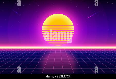 Futuristische Retro-Landschaft der 80er Jahre. Hintergrund. Vektorgrafik Stock Vektor