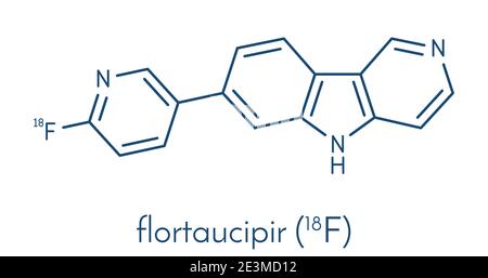 Flortaucipir (18F) diagnostisches Molekül. Radioaktives diagnostisches Mittel zur Bildgebung der Tau-Pathologie bei Alzheimer-Krankheit. Skelettformel. Stock Vektor