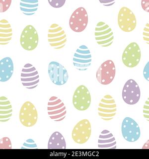 Ostern Ei nahtlose Muster Vektor Hintergrund mit niedlichen bunten gemalt ostereier in Pastellfarben mit Punkten und Streifen isoliert Auf Weiß Stock Vektor