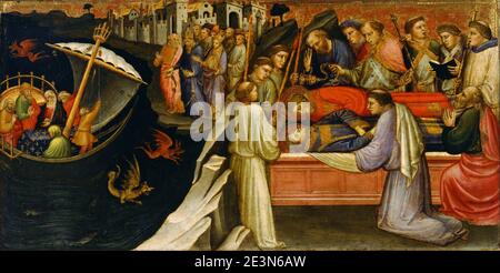 Mariotto di Nardo - Predella Tafel, die die Legende des heiligen Stephanus darstellt- Teufel, die das Meer als Giuliana Transpor... Stockfoto