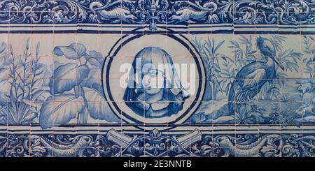 Azulejos Dekoration Wände in Estai Palace Garten, Estai, Loule, Faro Bezirk, Algarve, Portugal Stockfoto