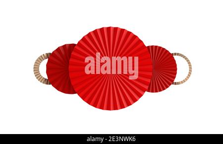 Chinesisches Neujahr Hintergrund. Rot und Gold Papier Fan Dekoration. 3D-Rendering Stockfoto