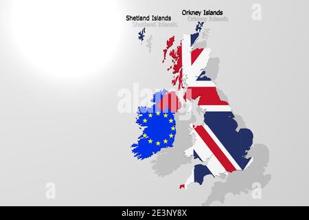 3d-Rendering einer Flagge Großbritanniens, als 3d-Modell, dargestellt als Kontur des Landes Stockfoto