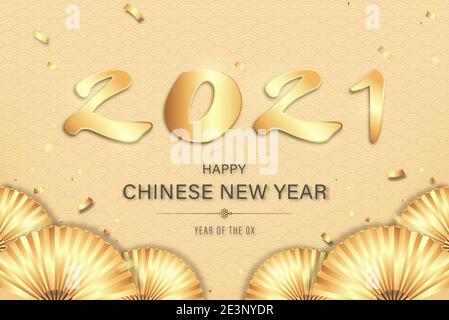 Frohes chinesisches neues Jahr 2021 Jahr der Ochse, orientalischen Stil golden Thema Vektor Grafik Stock Vektor
