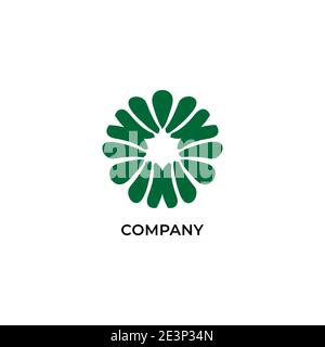 Dekorative Vortex Logo Design-Vorlage isoliert auf weißem Hintergrund. Abstrakte grüne Blume Vektor-Illustration Stock Vektor