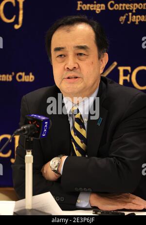 20. Januar 2021, Tokio, Japan - Kunihiko Miyake, Sonderberater des Kabinetts und Forschungsdirektor des Canon Institute for Global Studies, spricht am Mittwoch, 20. Januar 2021, im Club der ausländischen Korrespondenten in Tokio für die "Japan-US-Beziehungen unter Biden". Der ehemalige US-Vizepräsident Joe Biden wird am 20. Januar als 46. US-Präsident einweihen. (Foto von Yoshio Tsunoda/AFLO) Stockfoto