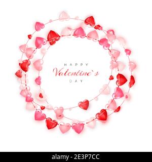 Kreis Dekoration Girlande aus roten und rosa Herzen. Valentinstag Grußkarte oder Banner Vorlage. Vektor Stock Vektor