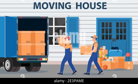 Umzug in ein neues Haus. Stock Vektor
