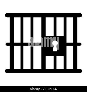 Gefängnis oder Gefängnis Silhouette Symbol. Metallkäfig mit Stangen und Schloss. Symbol für Strafverfolgung oder Strafverfolgung. Vektor schwarze Form auf weißem Hintergrund isoliert. Stock Vektor