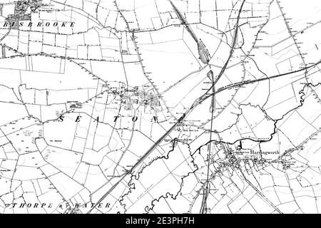 Karte von Rutland OS Kartenname 013-SE, Ordnance Survey, 1884-1891. Stockfoto