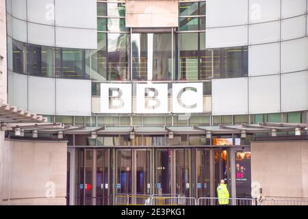 17. Januar 2021, London, Großbritannien: Allgemeine Ansicht des Broadcasting House, BBC-Hauptquartier in Central London. (Bild: © Vuk Valcic/SOPA Images via ZUMA Wire) Stockfoto