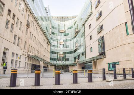 17. Januar 2021, London, Großbritannien: Allgemeine Ansicht des Broadcasting House, BBC-Hauptquartier in Central London. (Bild: © Vuk Valcic/SOPA Images via ZUMA Wire) Stockfoto