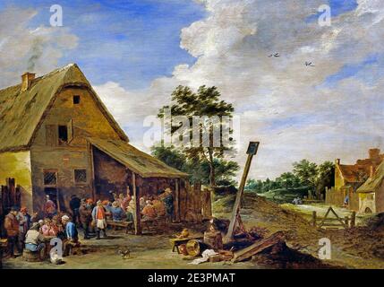 Bauern Merrymaking vor einem Gasthaus 1642 David Teniers der Jüngere 1610-1690 Flämisch-Belgisches Belgien Stockfoto