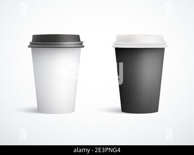 Set aus imitierten Pappbechern mit Kunststoffdeckel. Vektorgrafik isoliert auf weißem Hintergrund. EPS10 Stock Vektor