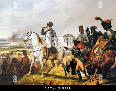 Napoleon Bonaparte I. zu Pferd bei der Schlacht von Wagram (5.-6. Juli 1809), Gemälde von Horace Vernet, 1836 Stockfoto