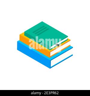 Buchvektor isometrischen Stapel Schule Illustration Symbol. Kinder Bücher Wohnung Bibliothek Stock Vektor