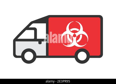 Roter Abfallwagen Symbol Clipart mit Biohazard Symbol. Transportkonzept für Industrie- und Gefahrstoffe. Stock Vektor