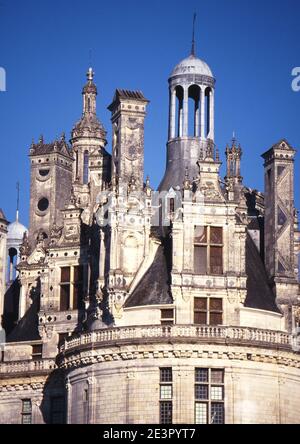 Dachterrasse des Chateau de Chambord, Loire-Tal, Frankreich Stockfoto