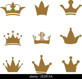 Setzen Sie goldene Zeichen Krone. Design moderne Logos Königin Krone für Business. Vektorlogotyp auf weißem Hintergrund isoliert. Stock Vektor