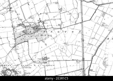 Karte von Huntingdonshire OS Kartenname 009-SE, Ordnance Survey, 1889-1892. Stockfoto