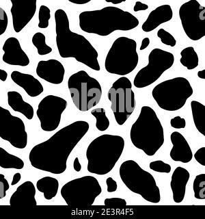 Vektor Kuh Muster nahtlose Hintergrund. Schwarze unregelmäßige Flecken auf weißem Hintergrund. Abstrakte Kühe Haut Textur Illustration. Zufällige Bovine Flecken Hand Stock Vektor