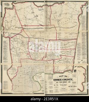 Karte von Essex County, New Jersey - 1874 Stockfoto