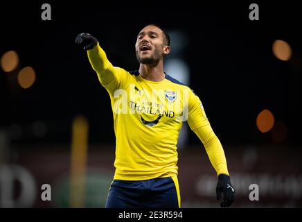 Jordan Obita von Oxford United während der EFL 'Papa John's' Trophäe hinter dem geschlossenen Spiel zwischen Oxford United und Cambridge United Im Kassam Stadion Stockfoto