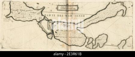 Karte der Drepanon Meerenge und Grundriss der Festung Lefkada - Coronelli Vincenzo - 1688. Stockfoto