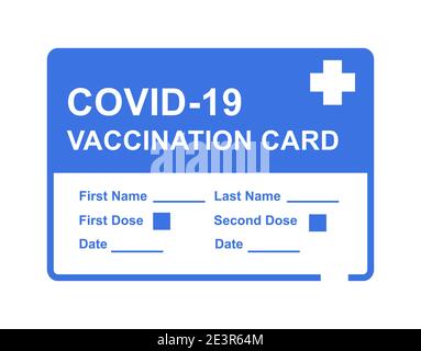 Symbol für Impfkarte für COVID-19, Coronavirus-Krankheit. Blaue Vektordarstellung des Impfdokuments für COVID Jab. Stock Vektor