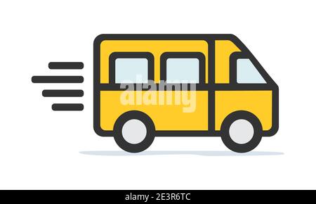 Gelbes Symbol für Schulbus. Vektordarstellung eines Minibusses, kombi oder Taxi in Bewegung. Stock Vektor