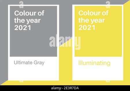 Ultimate Grey und Illuminating Yellow Trendfarben des Jahres 2021. Farbmuster, Vektorgrafik Stock Vektor